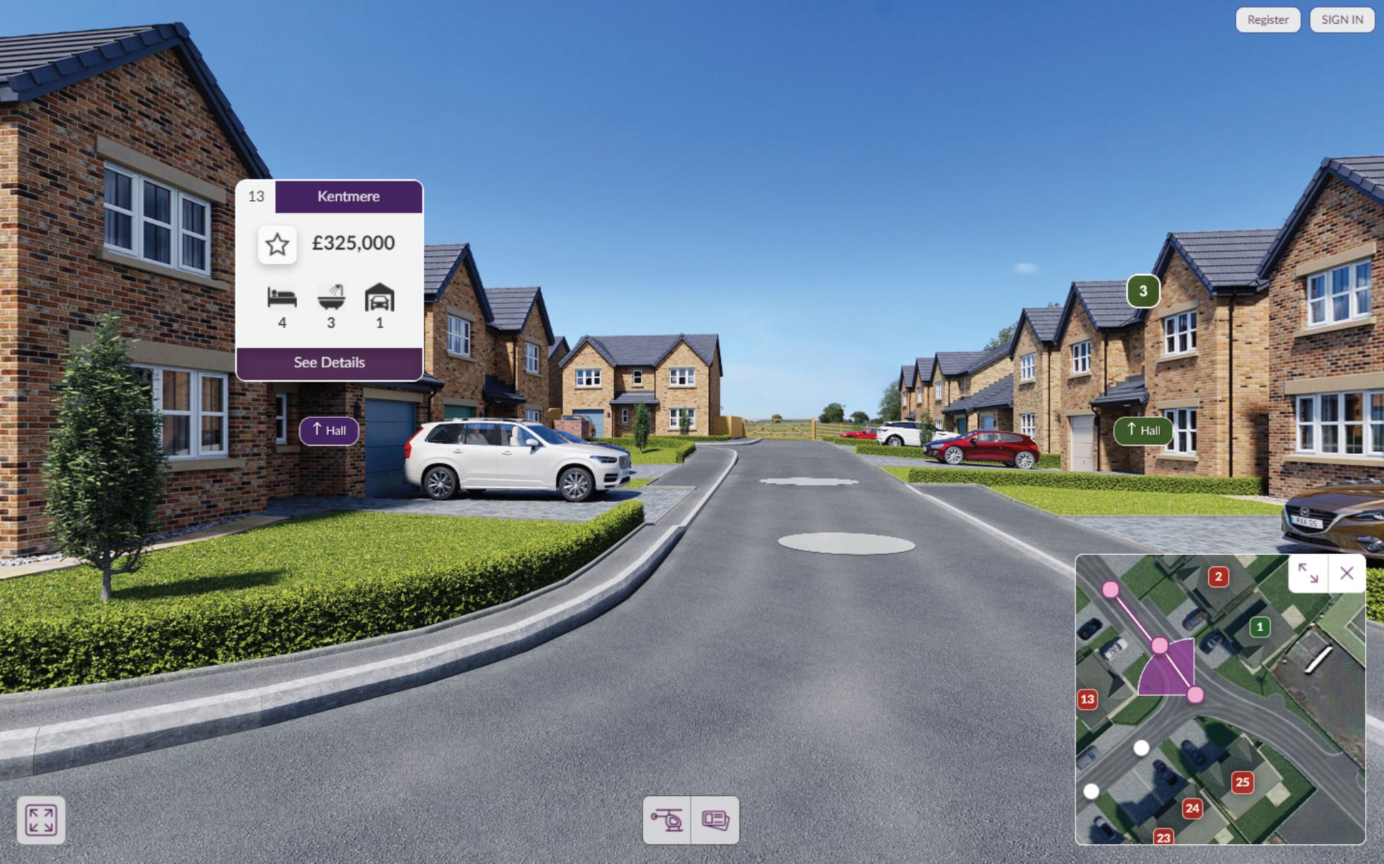 Smart Show Homes street-level view showing the development approach, plots and neighbouring homes.